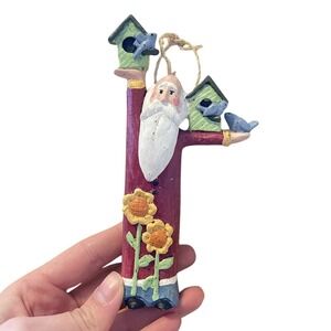 Vintage Santa Wood Ornament Garden Theme Nature Hand Carved Sunflower Bird House